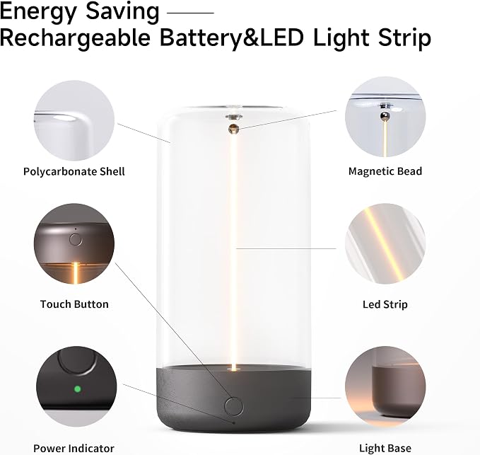 AUGE LIGHT Mini Minimalist Table Lamp Cordless Lamp Rechargeable Table Lamp Portable Nightstand Lamps Desk Lamps for Home Office Unique Ambient Light Mood Lighting for Desk Decor Beside (Dark Gray)