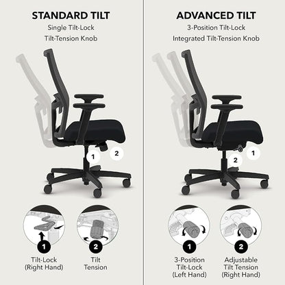 HON Ignition 2.0 Mid‑Back Ergonomic Office Chair, Mesh Task Seating with Lumbar Support, Advanced Synchro‑Tilt, Height and Width Adjustable Arms, Titanium Frame, Onyx