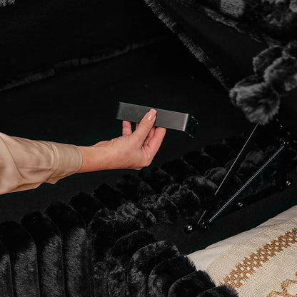 Belffin Plush Corduroy Single Module with Storage for Modular Sectional Sofa Black Couch