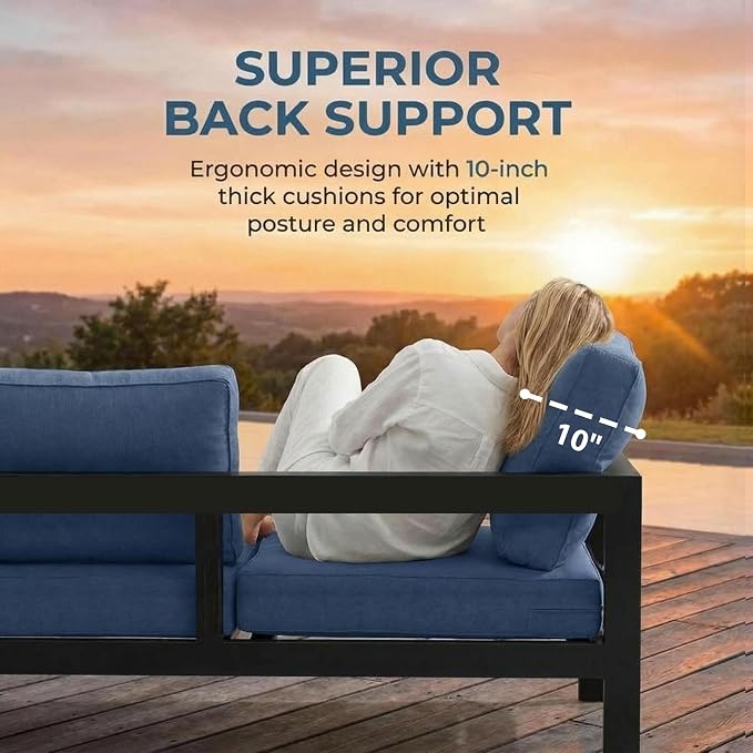 Solaste Aluminum Patio Furniture Set for All Weather, Oversized Metal Outdoor Furniture Set with 27.5" Deep Seating and 3.2" WIde Armrest, Outdoor Patio Conversation Sets with 10’’ Back Suport Cushion