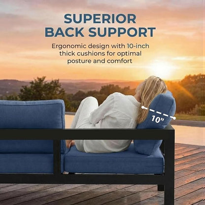 Solaste Aluminum Patio Furniture Set for All Weather, Oversized Metal Outdoor Furniture Set with 27.5" Deep Seating and 3.2" WIde Armrest, Outdoor Patio Conversation Sets with 10’’ Back Suport Cushion