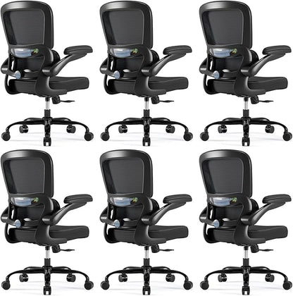 TRALT Ergonomic Office Chair - Desk Chair with Adjustable Headrest Lumbar Support Computer Chair - Mesh Comfy Chair with Flip-up Armrests - Gaming Chair for Adults Home Office PU, Black, Pack of 6