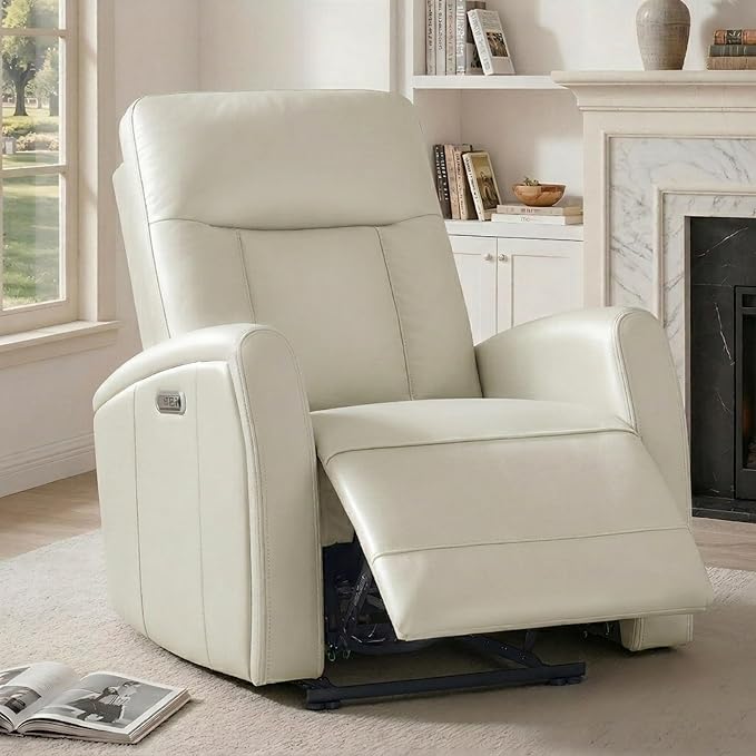KISLOT Wall Hugger Power Recliner Chair with USB & Type-C Ports Faux Leather Recliner 135° Reclining Small Space Electric Sofa for RV Living Room Bedroom