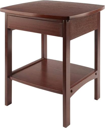 Winsome 22 x 18 x 18-Inch Wood Curved End Table/Night Stand with One Drawer, Brown (94918)