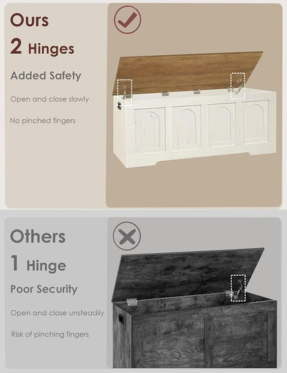 DINZI LVJ Storage Chest, 47.2”Wooden Storage Bench with 2 Safety Hinges, Farmhouse Toy Box with Flip-Top, Large Trunk for Living Room, Bedroom, Easy Assembly, Honey Brown and Rustic White