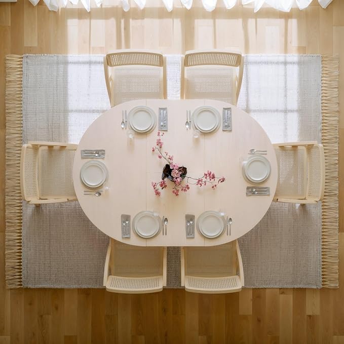 homary Extendable Dining Table for 6,Round to Oval 39"-55", Solid Wood Kitchen Table, Space-Saving Design for Small Spaces & Family Gatherings