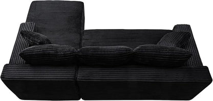 95" L-Shaped Cloud Sectional Couch, Right Facing Modular Compressed Boneless Sectional Sofa with Chaise Lounge, Plush Corduroy Boneless Corner Sofa for Living Room