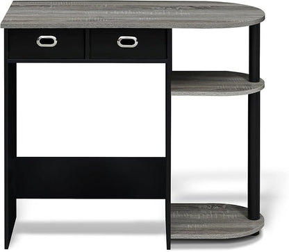 Furinno GO GREEN Desk, 31.5" Wide Gaming Desk with 2 Side Shelves and Storage Bins, Computer Desk, Office Desk for Home Office, Study Room, Dorm, Bedroom, French Oak