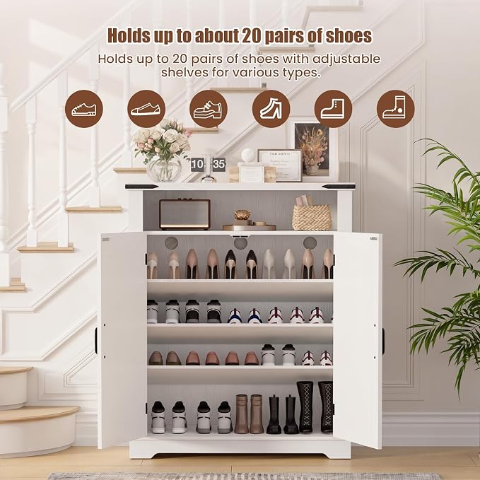 ALLSTAND 6-Tier Shoe Cabinet with Doors, Entryway Shoe Rack Shoe Storage Cabinet with Adjustable Shelves & Anti-tip Fitting, Farmhouse Shoe Cabinet Storage for Entryway, Living Room, Closet