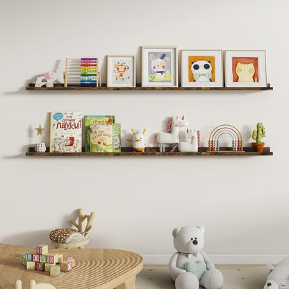 Dreamland Picture Ledge Shelf for Wall, Floating Shelves Set of 2,72 inch Long Floating Shelves with Lip for Living Room,Bedroom,Bathroom,Kitchen,Rustic Brown