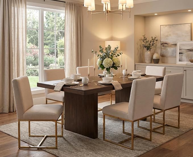 CIMOTA Modern Dining Chairs Set of 2, Upholstered Dining Room Chairs Armless Guest Side Chair with Gold Base for Dining Room/Kitchen, Beige, 2PCS