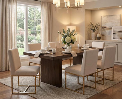 CIMOTA Modern Dining Chairs Set of 2, Upholstered Dining Room Chairs Armless Guest Side Chair with Gold Base for Dining Room/Kitchen, Beige, 2PCS