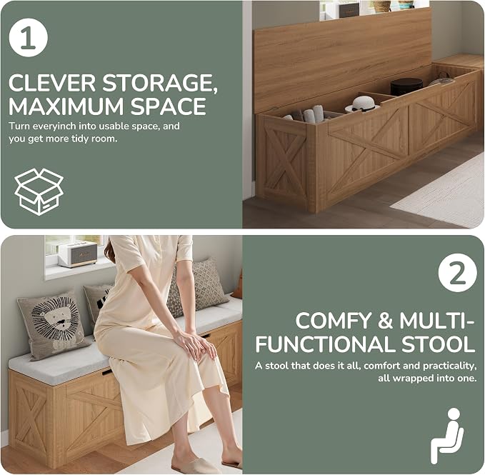 Bobve L-Shape Storage Bench with Cushion, Backless Corner Dining Bench, Kitchen Dining Nook Bench with Hidden Storage for Dining Room, Kitchen, Entryway (Wood+White)