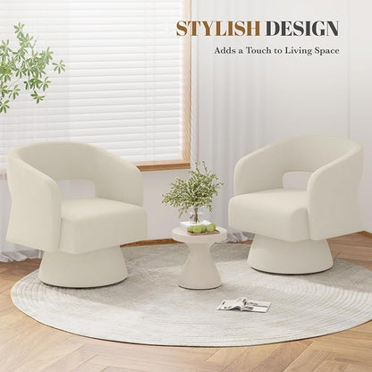 Luxanimarion Swivel Barrel Accent Chair,Oversized Chenille Upholstered Round Swivel Chair,Modern Luxury 360 Degree Living Room Vanity Chair for Bedroom Office,White,1PCS