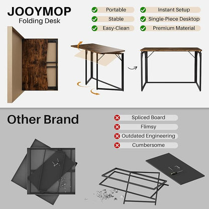 JOYMOOP Folding Desk Rustic Brown - 31.5", No Assembly Small Foldable Desk for Home, Office, Wooden Top Folding Computer Desk for Working, Writing, Studying