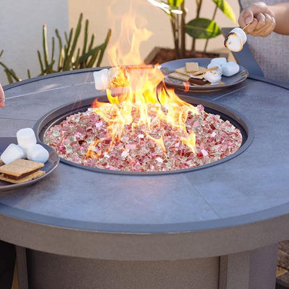 Onlyfire 10 lbs Fire Glass Rocks 1/4 Inch, Reflective Tempered Glass for Propane Fire Pit & Gas Fireplace, High Luster Firepit Glass Stones for Fire Table, Rose Gold (Multicolor Options Available)