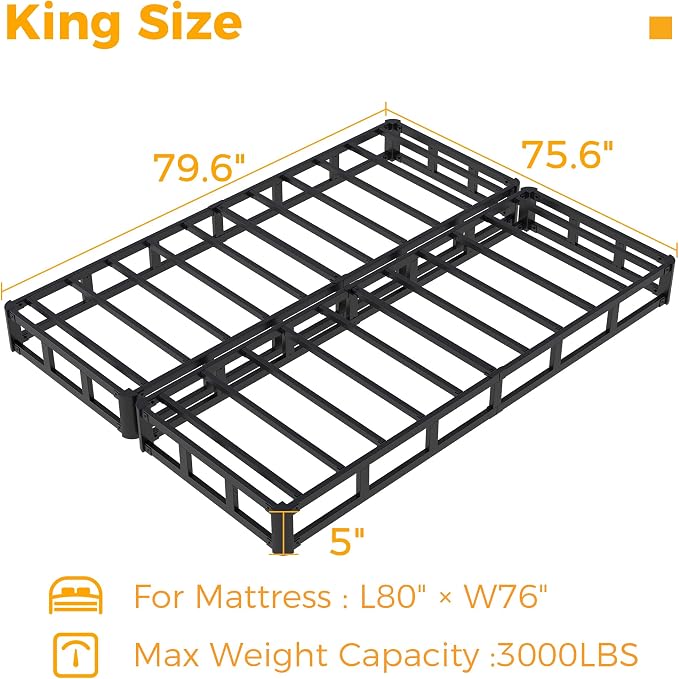 Maenizi Split King Box Spring 5 Inch, Easy Assembly Bed Foundation, Heavy Duty Low Profile Metal Box Spring King with Fabric Cover, Noise Free