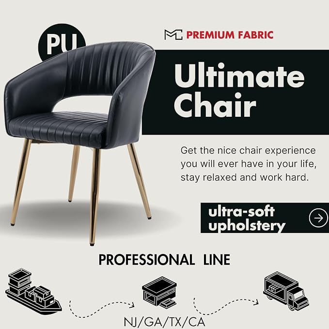 Hyfirm Dining Chairs Set of 6, Black Side Chairs with Hollow Back, PU Leather Upholstered Accent Chairs with Gold Metal Legs, Modern Kitchen Chairs for Living Room Restaurant