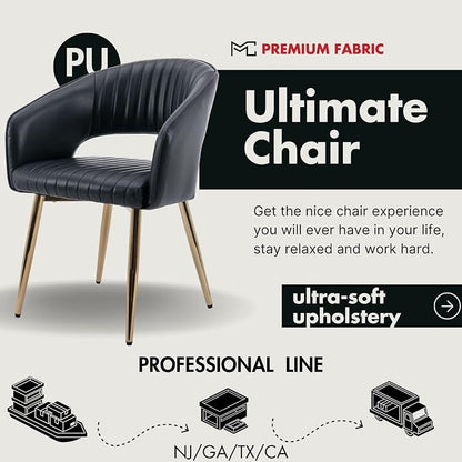 Hyfirm Dining Chairs Set of 6, Black Side Chairs with Hollow Back, PU Leather Upholstered Accent Chairs with Gold Metal Legs, Modern Kitchen Chairs for Living Room Restaurant