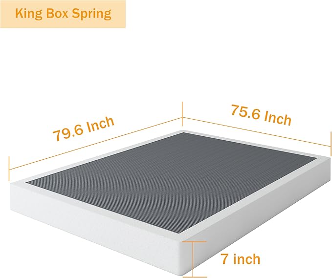 SHLAND King Box Spring, 7 Inch King Size Box Spring and Cover Set, 3000lbs Heavy Duty Metal Mattress Foundation with Easy Clean Cover, No Noise, Easy Assembly