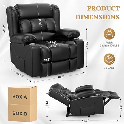 RV Recliner Chair, Oversized Reclining Loveseat Home Theater Seating with Cup Holders, Insert Pockets, Wall Hugger RV Recliners for Movie Room, Recline Movie Seats Gaming Sofa, Black