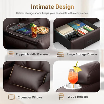 Power Loveseat Recliner Sofa, Home Theater Seating with Heat Massage, Reclining Loveseats with Flip Backrest, Wall Hugger RV Couch Movie Theater Chairs, RV Furniture Sofas with USB, for Gaming Room