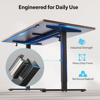 Agilestic Electric Standing Desk, 48 x 28 Inches Height Adjustable Desk, Sit Stand up for Work Office Home, Ergonomic Rising Computer Table with Memory Preset, Dark Walnut