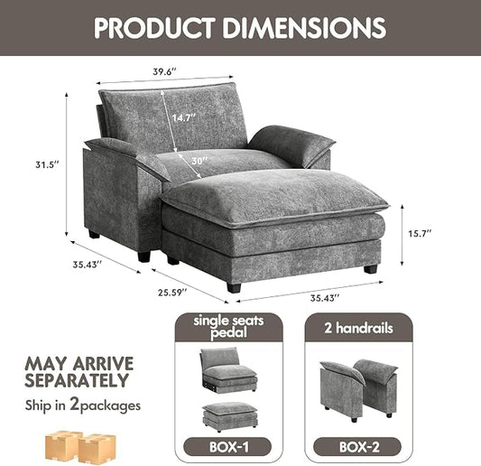 Homall 40" Modular Sectional Sofa, Single Sofa Couch with Reversible Ottoman, DIY Combination Chenille Deep 1-Seat Cloud Couch for Living Room, Apartment (Light Grey, Single Sofa Chair)