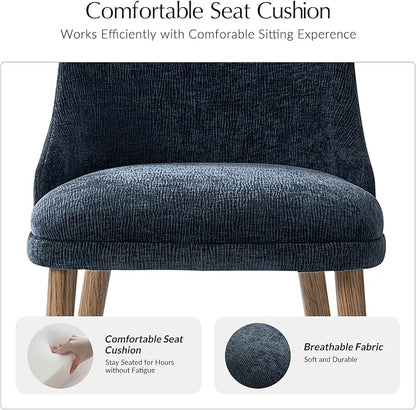 Upholstered Dining Chairs Set of 2, Fabric Dining Room Chairs with Curved Backrest, Solid Wood Legs, Modern Kitchen Chairs for Dining Room Living Room, Navy