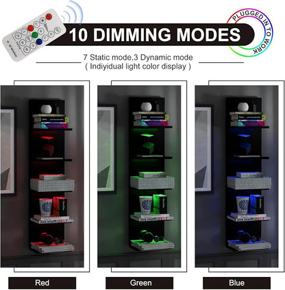 VIWODS 5-Tier Wall Shelf Unit with RGB Light, Floating Lack Shelf for Storage, Wall Mounted Vertical Display Shelf for Bedroom Living Room Vanity, Black