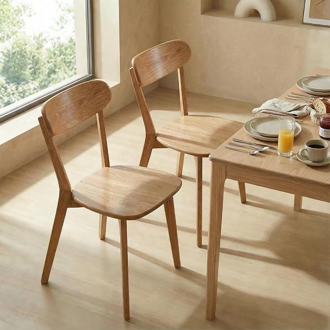 100% Solid Wood Dining Chairs,Mid Century Modern Dining Chairs with Rounded Backrest,Kitchen,Dining Room Chairs Set of 1/2/4 (2, Original Wood Color)