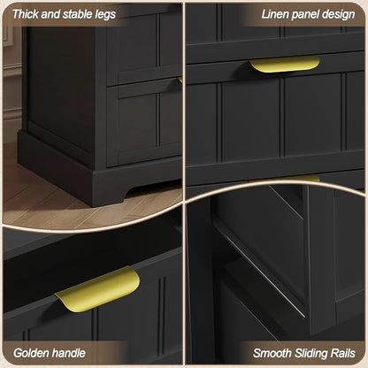 ChooChoo Black Nightstand Set of 2, 3 Drawer Night Stand with Charging Station, Larger Bedside Table with USB-C Port, Modern End Table with Storage for Bedroom