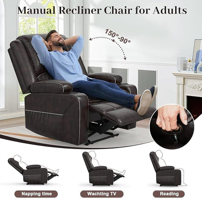 Yolsali Loveseat Lounger Sofa Set with 2 Layers Cushion Living Room 2+1 Piece 2 Seater Reclining Double Sofa Leather with Removable Console 1 Oversized Lounger Sofa Seats