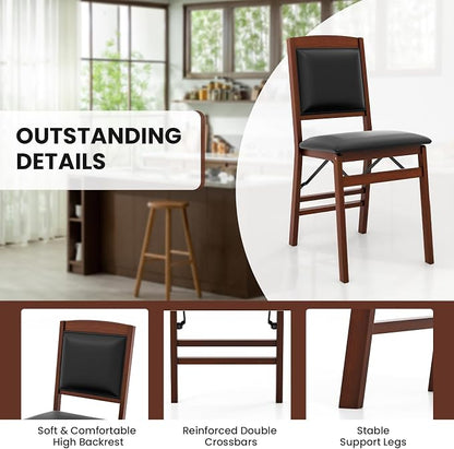 Giantex Folding Dining Chairs Set of 2, Foldable Wood Kitchen Chairs with Padded Seat, Solid Wood Frame, Max Load 400 Lbs, No Assembly Easy to Store Wooden Dining Chairs for Apartment, Small Space