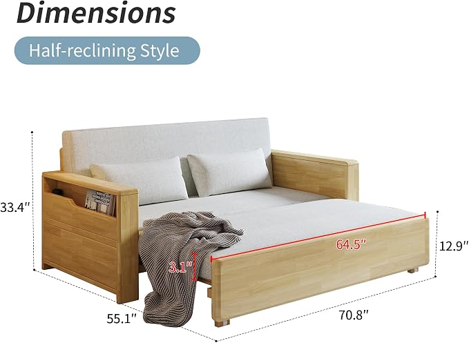 71" Queen Convertible Sofa Sleeper, 3-in-1 Sectional Sofa Bed with Storage & Reversible Chaise, Grey Pull Out Couch, Solid Wood Frame, for Living Room Apartment Bedroom Office