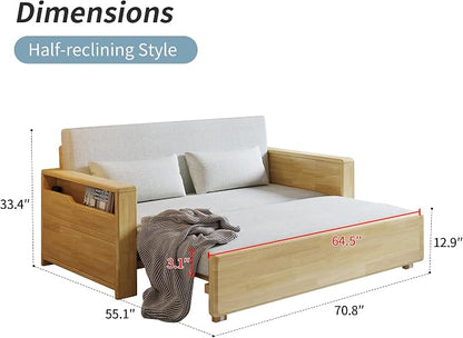71" Queen Convertible Sofa Sleeper, 3-in-1 Sectional Sofa Bed with Storage & Reversible Chaise, Grey Pull Out Couch, Solid Wood Frame, for Living Room Apartment Bedroom Office