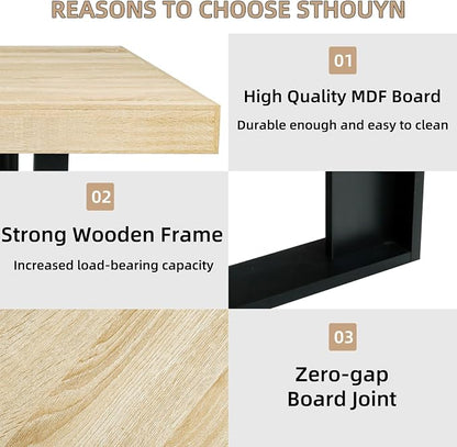 STHOUYN 63”-79” Extendable Dining Room Table Desk for 6 8 10, Modern Rustic Kitchen Expanding Table, Wooden Long Large Expandable Dining Room Conference Table for Kitchens (Natural Oak)