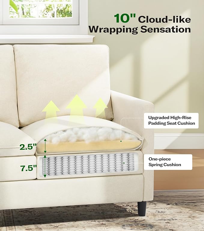 Welzona 3-Layers Cloud Loveseat Sofa, 51" Small Couch for Living Room, Bedroom - Tool-Free Assembly with Teddy Fabric Small Sofa - Beige - Futon Couch - Removable Washable Covers - 650lbs Capacity