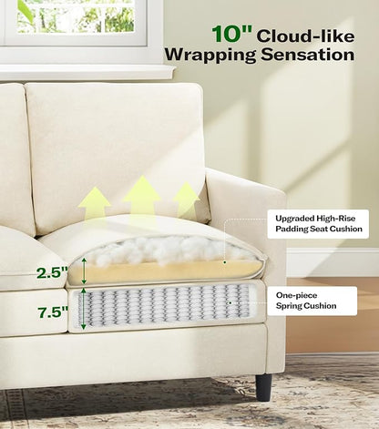 Welzona 3-Layers Cloud Loveseat Sofa, 51" Small Couch for Living Room, Bedroom - Tool-Free Assembly with Teddy Fabric Small Sofa - Beige - Futon Couch - Removable Washable Covers - 650lbs Capacity