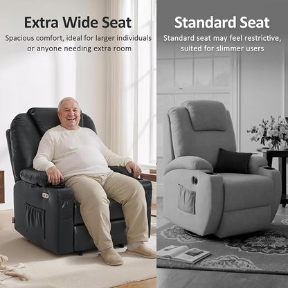 MCombo Oversized Power Lift Recliner Chair for Elderly, Lift Chair with Heat and Massage for Big and Tall, USB&Type C Ports, Cup Holders, Faux Leather R7510 (Black, Large-Wide)