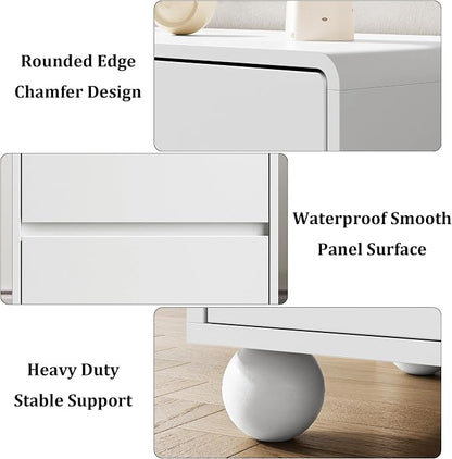 MAISONARIA Mid-Century 3-Piece Dresser Bedroom Set, 6 Drawer Dresser & 2 Drawer Nightstands with Curved Profile Design & Handle Free, Wood Chest of Drawers for Bedroom, Living Room, Hallway, White