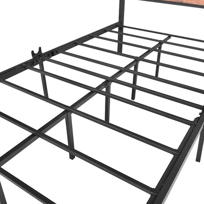 BOFENG Twin Size Bed Frame with Vintage Wood Headboard Farmhouse Bed,Heavy Duty Metal Platform Single Bed Frames No Box Spring Needed,Firm Mattress Foundation Steel Slat Support Easy Assembly(Brown)