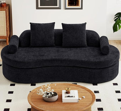 AVZEAR 78" Curved Loveseat Sofa, Chenille Upholstered 2 Seater Couch for Living Room, No Assembly Modern Love Seat Cloud Sofa with 2 Bolster Pillows & 2 Square Pillows, High-Density Foam, Black