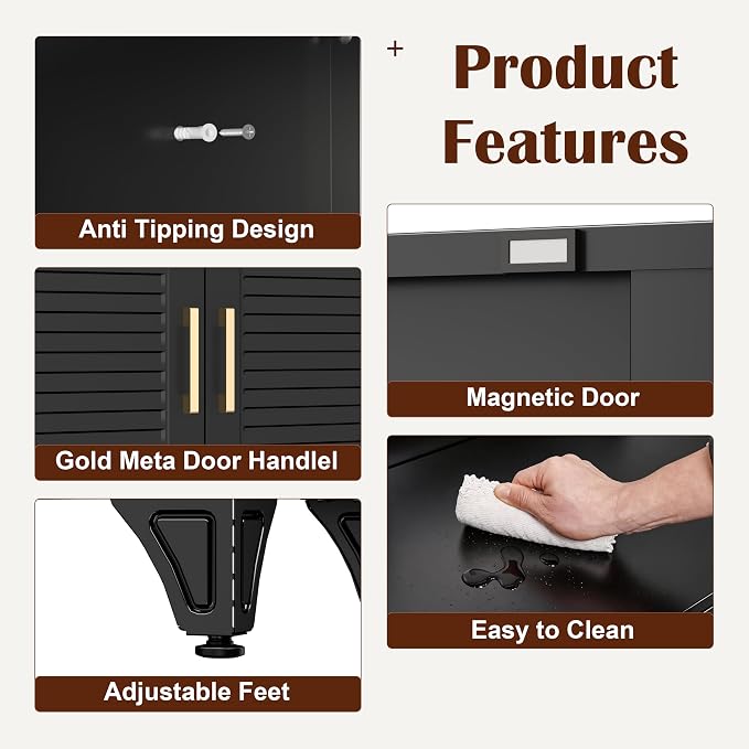 SteeLoong Kitchen Pantry Cabinet,90" Metal Storage Cabinet with Doors and 5 Adjustable Shelves,Black Tall Locker Organizer Steel Garage Cabinets for Tool,File Cabinet for Office,Kitchen,Garage,School