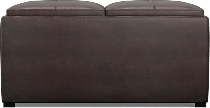 SIMPLIHOME Avalon Wide Contemporary Square Coffee Table Storage Ottoman, Distressed Brown, Table Ottoman