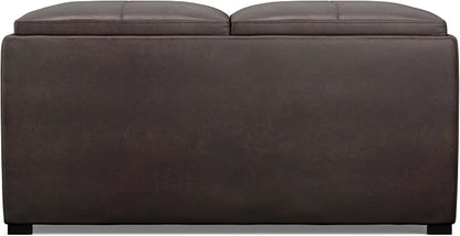 SIMPLIHOME Avalon Wide Contemporary Square Coffee Table Storage Ottoman, Distressed Brown, Table Ottoman