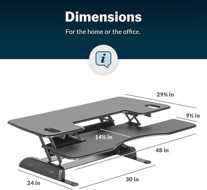Vari VariDesk Pro Plus 48 - Adjustable Desk Converter with 11 Height Settings - Laptop Sit Stand Desk Riser for Home Office, Table Tops, Workspace - Fully Assembled with Spring Loaded Lift - Black