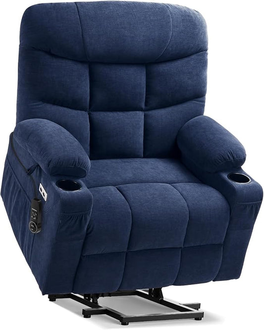 Tami Tami Dual Motor Power Lift Chair Recliner for Elderly with Massage and Heat, Infinite Position Electric Lift Recliner with USB A&C, Cup Holders (T6012 - Chenille Fabric, Blue, Oversized)