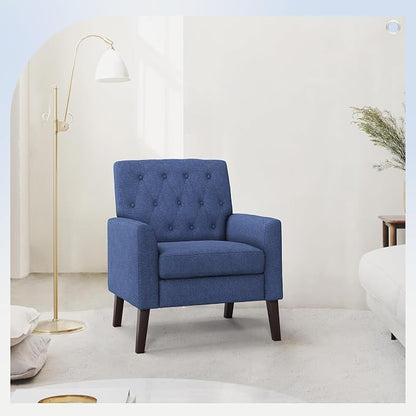 LUE BONA Navy Blue Linen Accent Chairs Set of 2 18.5" H, Button Tufted Arm Chairs, Comfy Living Room Chair with Arms, Upholstered Modern Armchair for Living Room, Bedroom