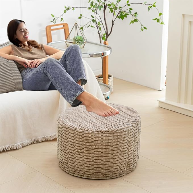 Asuprui Pouf Ottoman Stuffed Round Modern Foam Filled Ottoman Foot Rest Poufs for Living Room Chair Decorative Boho Foot Stool for Wedding Christmas Party